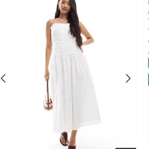 NWT Miss Selfridge poplin shirred body button up maxi dress in white 6